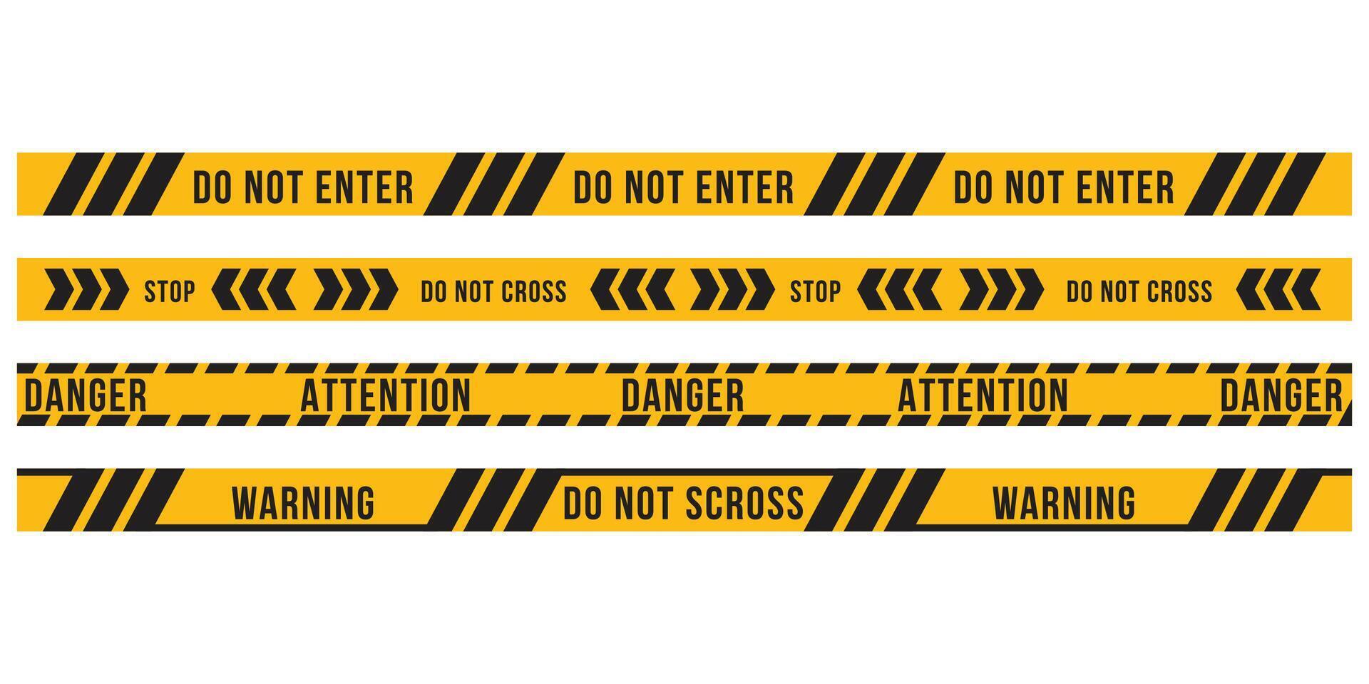 Hazardous warning tape must be careful for danger places, crime scene tape, warning bands vector