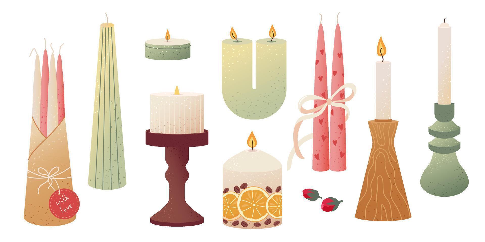 Colorful variety of decorative candles vector