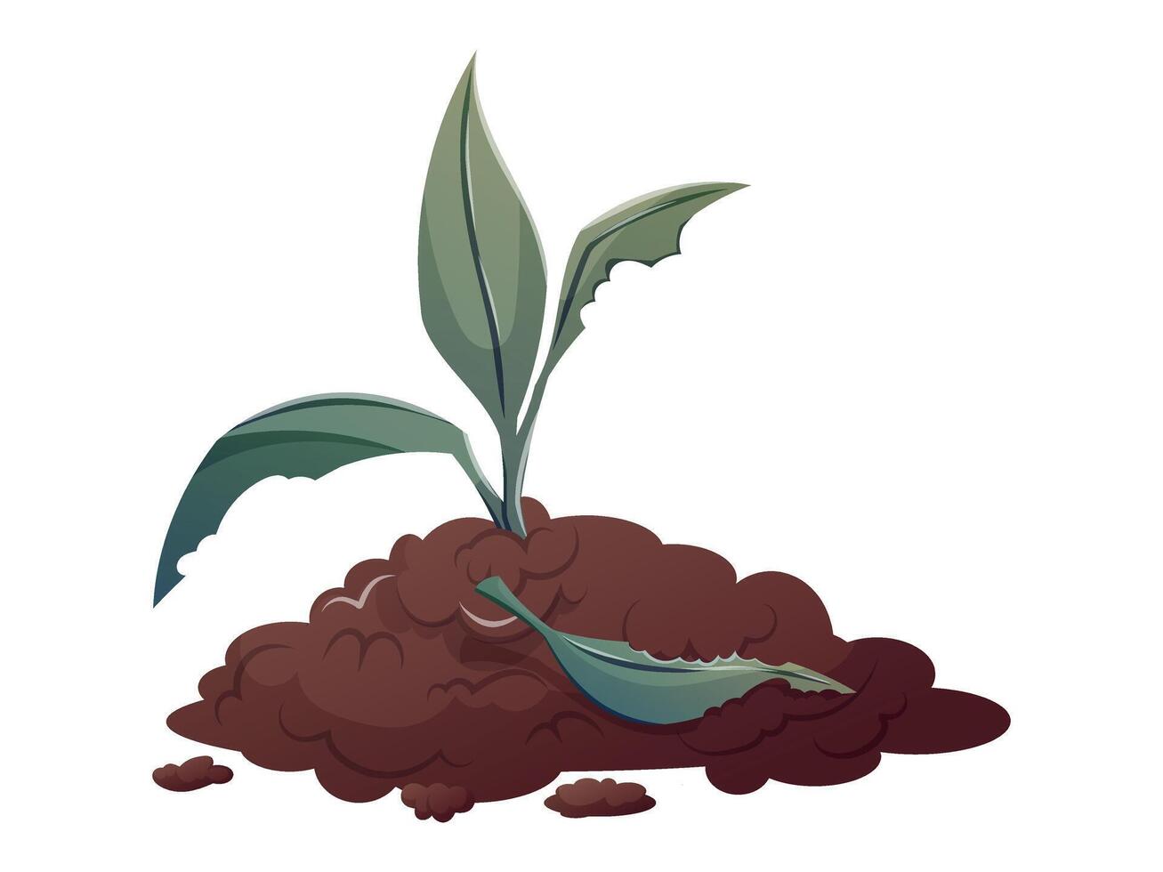 Cartoon illustration of damaged plant with green leaves growing from soil, isolated concept for plant disease, poor care, gardening problems, or environmental issues. vector