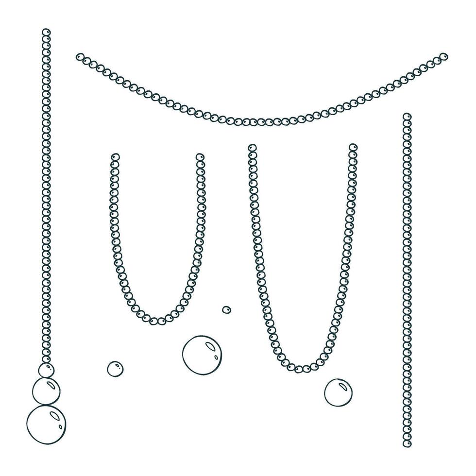 Elegant hand-drawn beads, garlands and hanging ornaments in line art. The ink outline is perfect for holiday frames, Christmas compositions or minimalist winter designs. vector