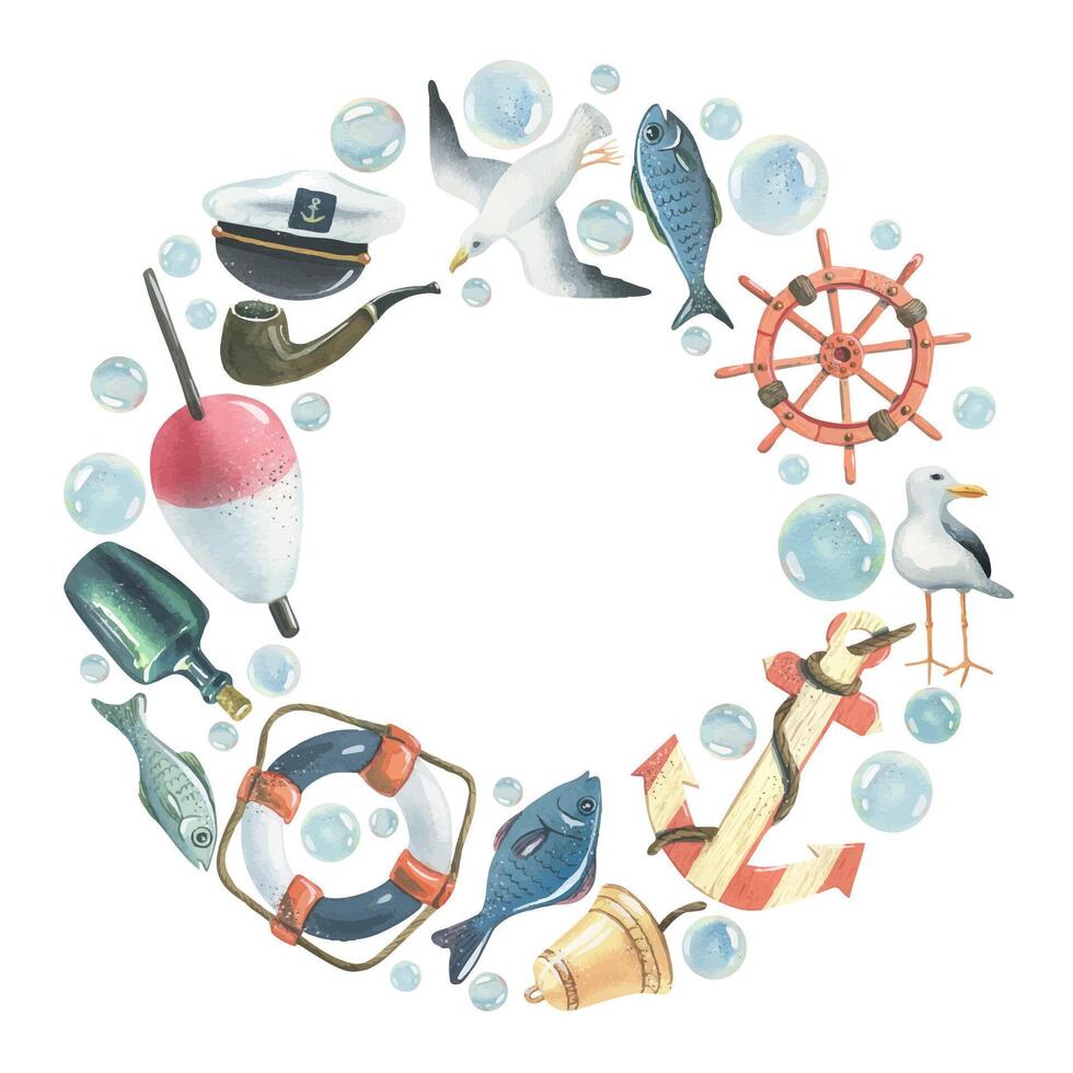 Nautical elements in a circular design vector