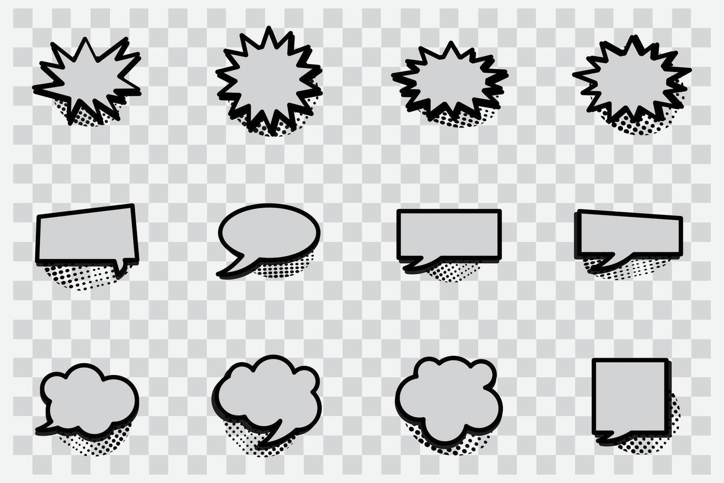 comic speech bubbles halftone shadows icon set element vector