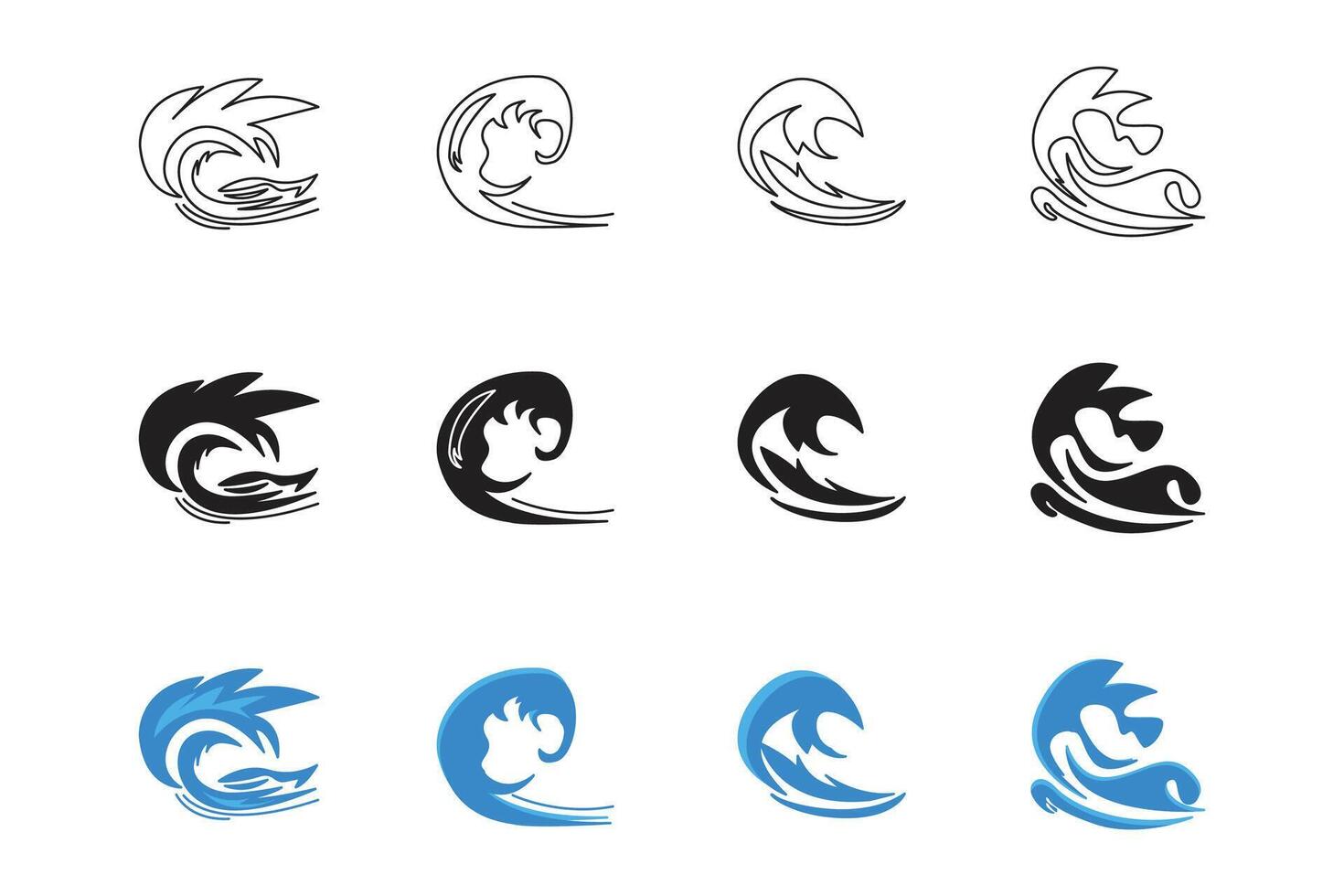 Tide wave water logo icon element set vector
