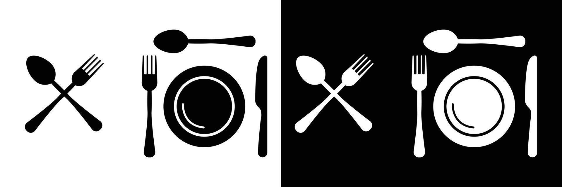 A black and white image of a fork and spoon vector