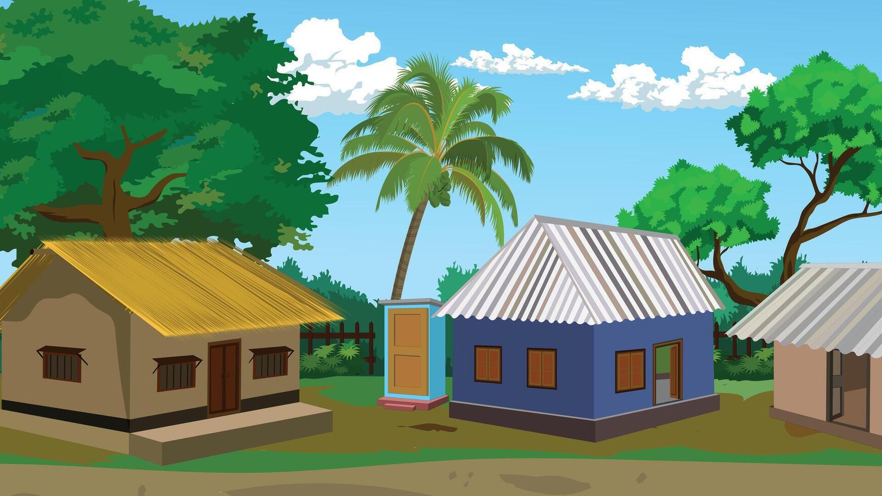 village houses with palm trees backdrop vector