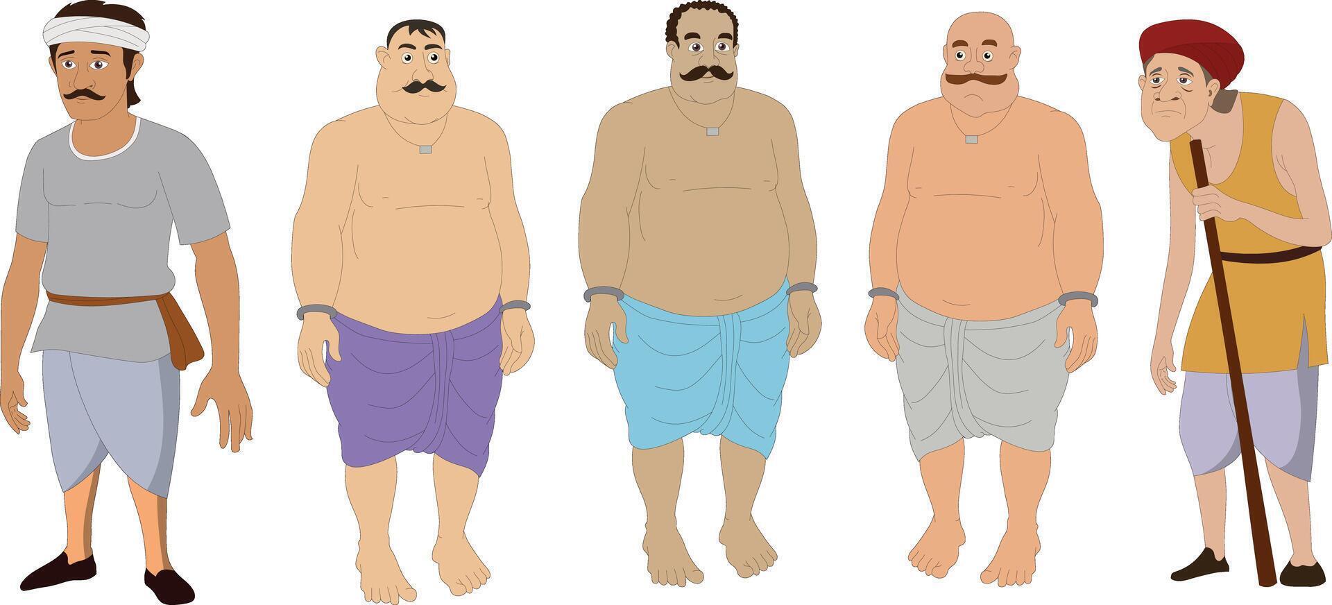 Cartoon indian men in different poses vector