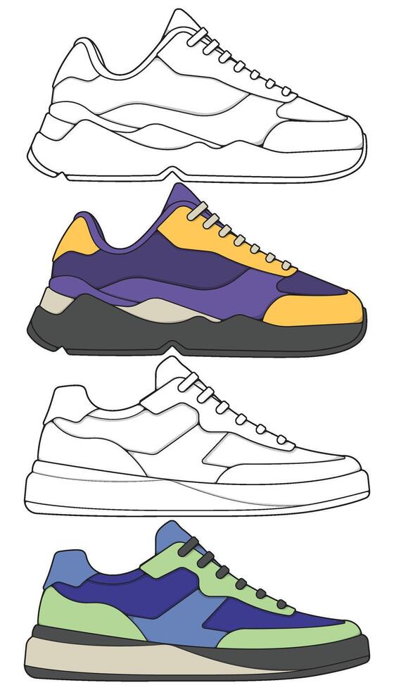 Editable Sneaker Collection Sporty Fashion Shoe Illustrations vector