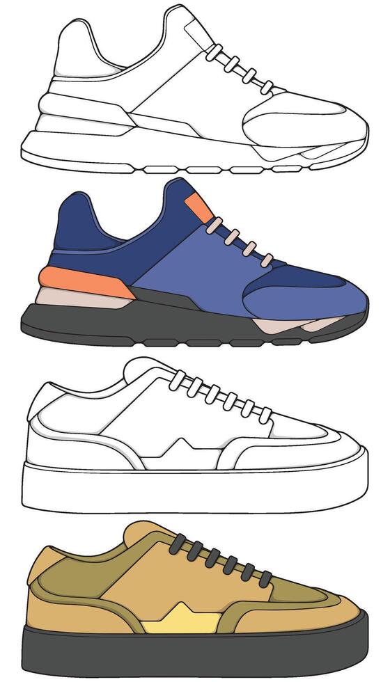 a drawing of different types of sneakers vector