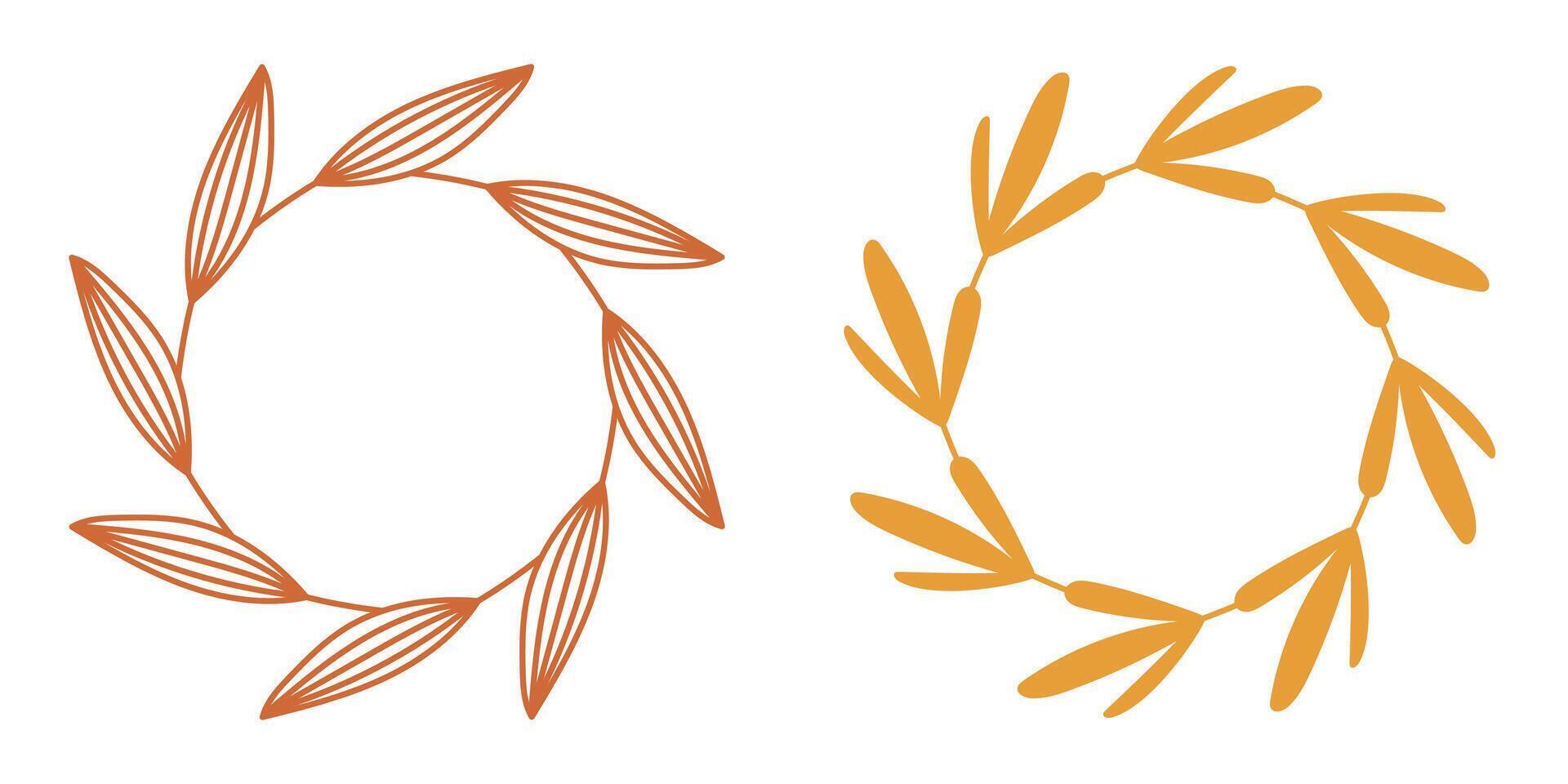 Yellow leaf wreath set. Simple leafs. vector