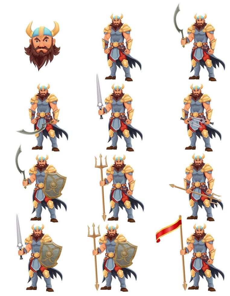 Viking character designs with various weapons vector