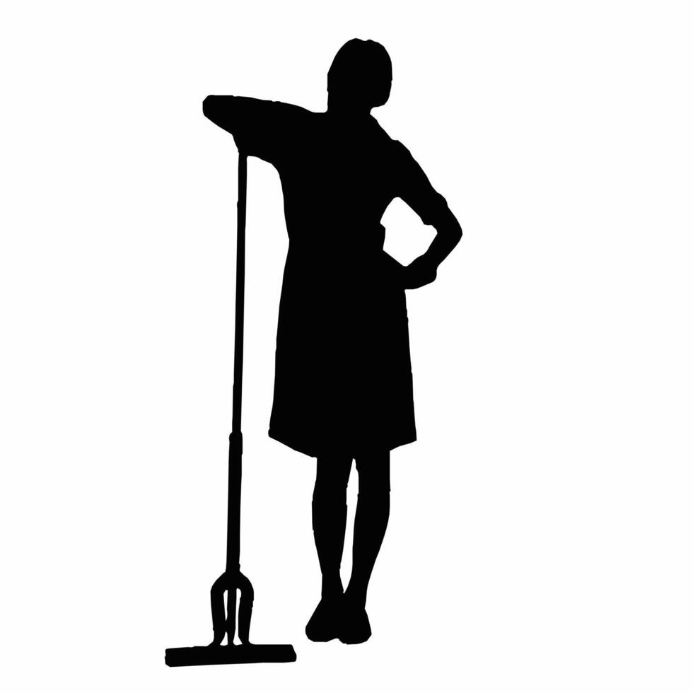 silhouette of a woman holding a mop vector
