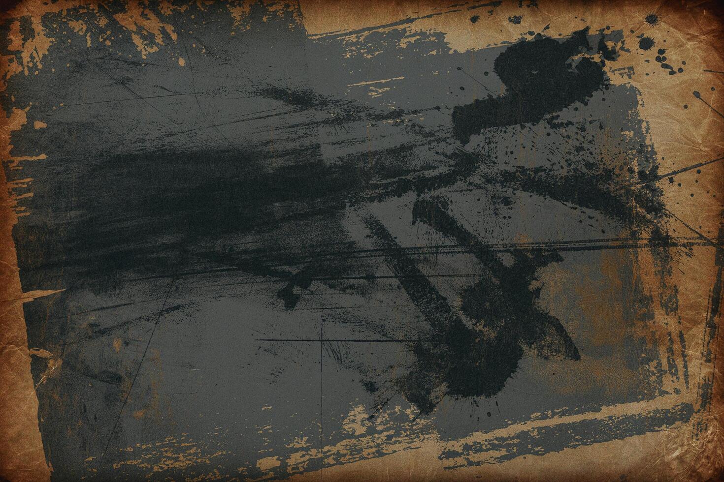 Textured grunge background with abstract black paint splatters and aged paper photo