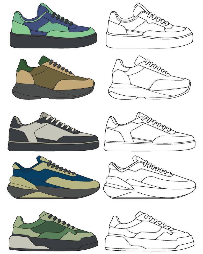 Custom Sneakers Collection Street Fashion Shoe Design Illustrations vector