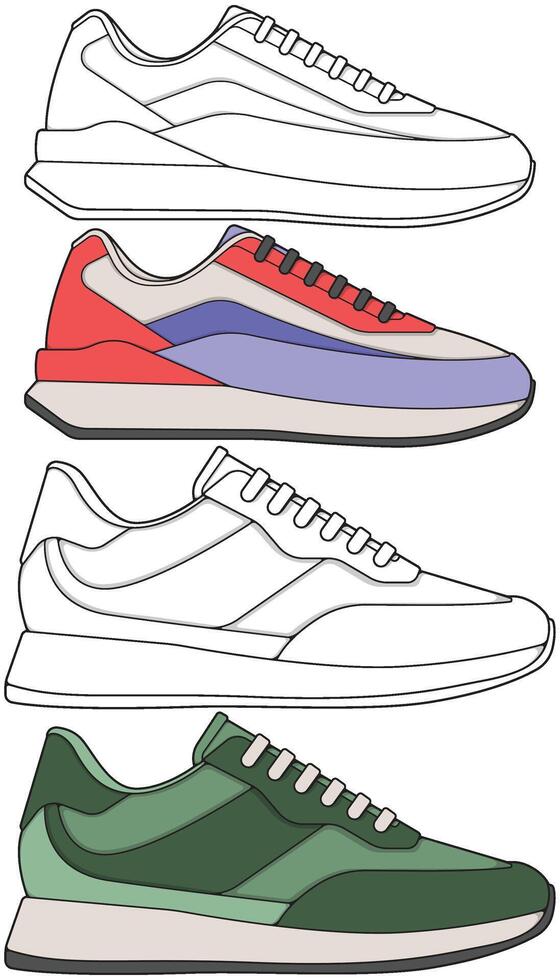 Sneakers Illustration Kit Street Style Shoes in Hand Sketch Form vector