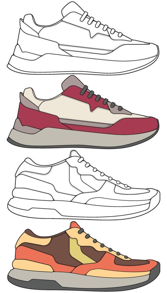 Minimal Sneaker Pack Clean Line and Colored Shoe Drawings vector