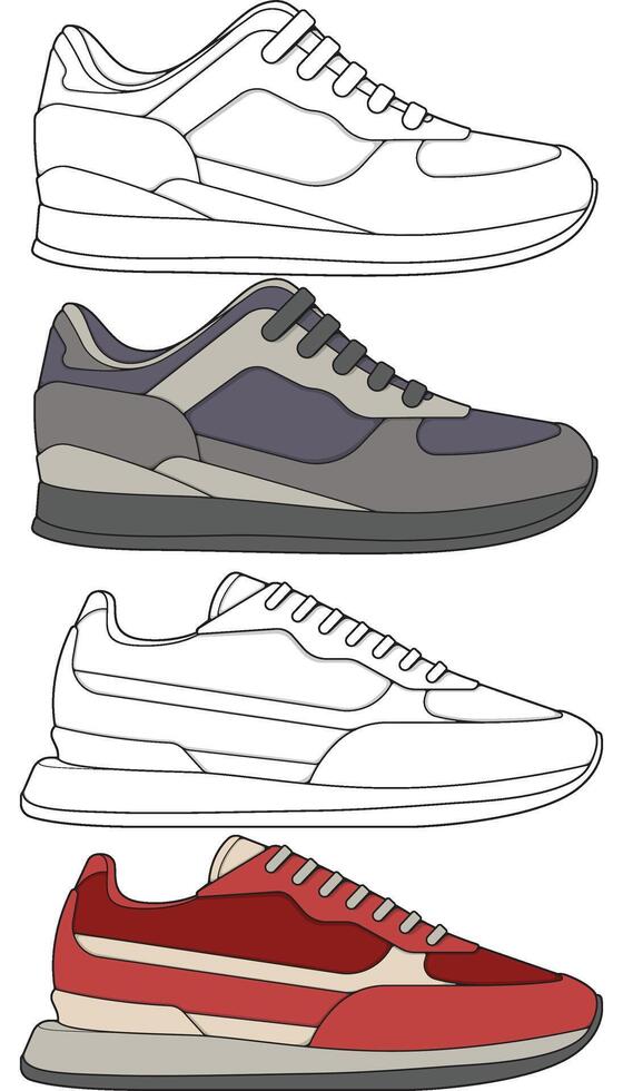 Set sneaker shoe concept. Sneakers design illustration. Set of sneakers style. Sneakers side view. Fashion sneakers. vector
