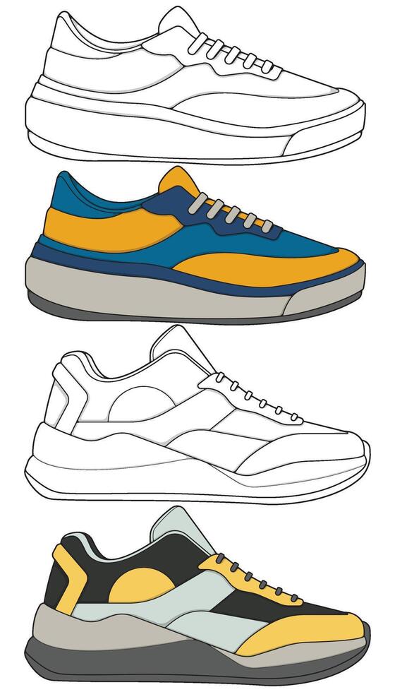 Street Sneakers Set Editable Shoe Illustrations for Creative Use vector