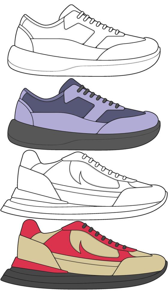 Sneaker Illustration Bundle Hand Drawn Athletic Shoes for Digital and Print Use vector