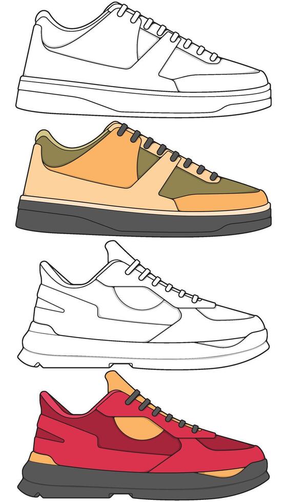 Outline Sneaker Pack Hand Drawn Shoes for Fashion Projects vector