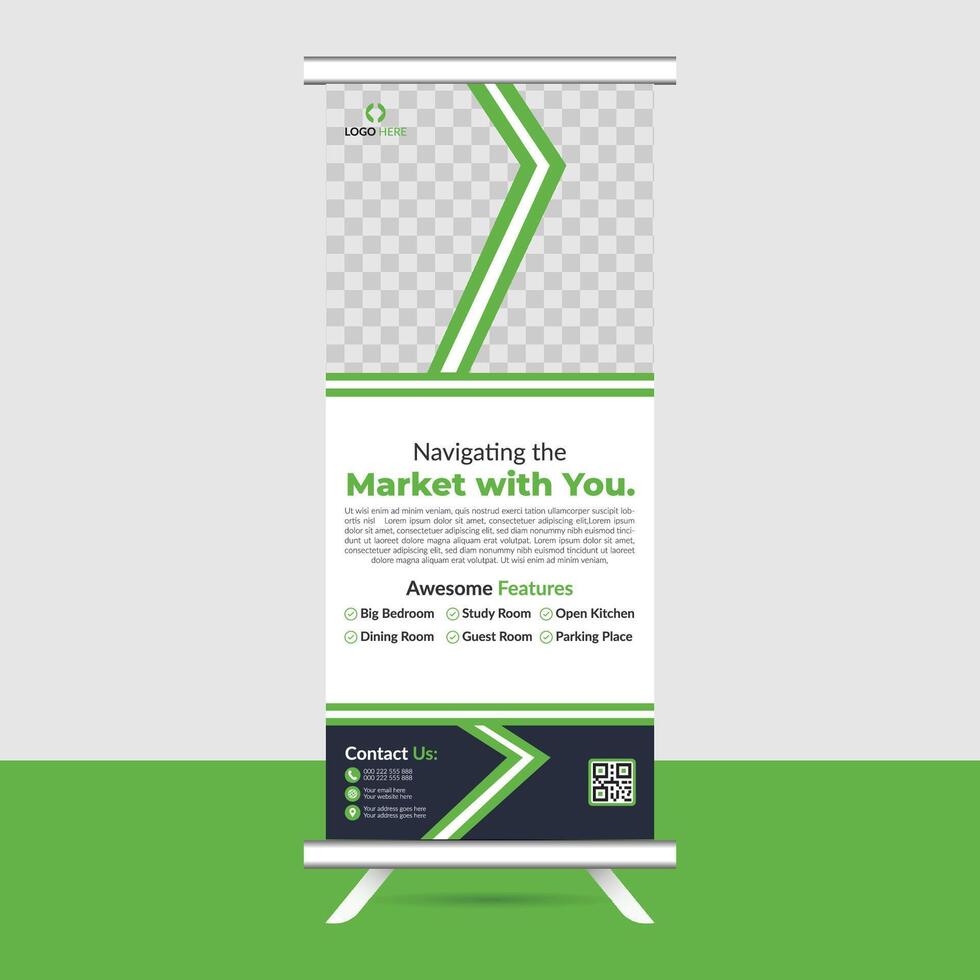 a roll up banner with green and white stripes vector