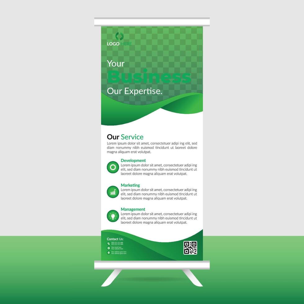 green roll up banner design template vector