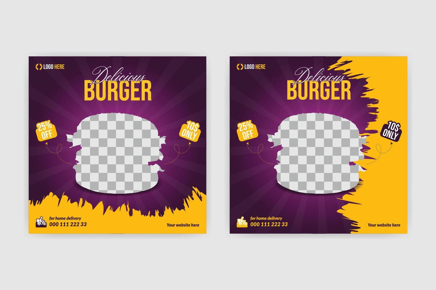 two burger flyers with a checkered background vector