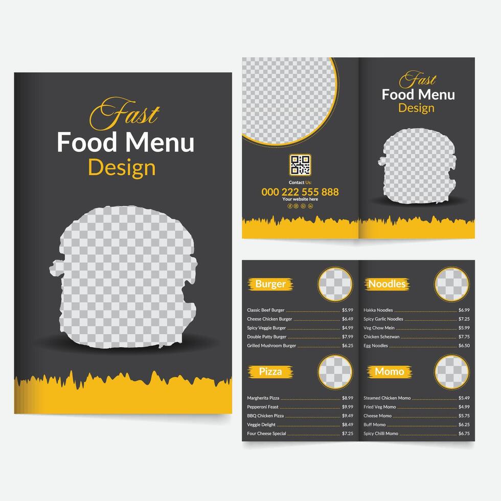 fast food menu template with a burger and a menu vector