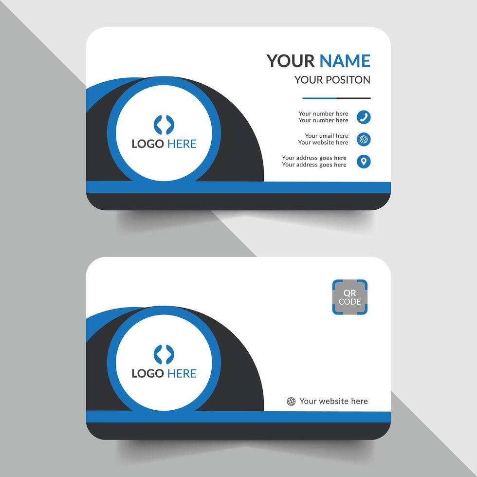 Corporate business card template with blue and black design vector