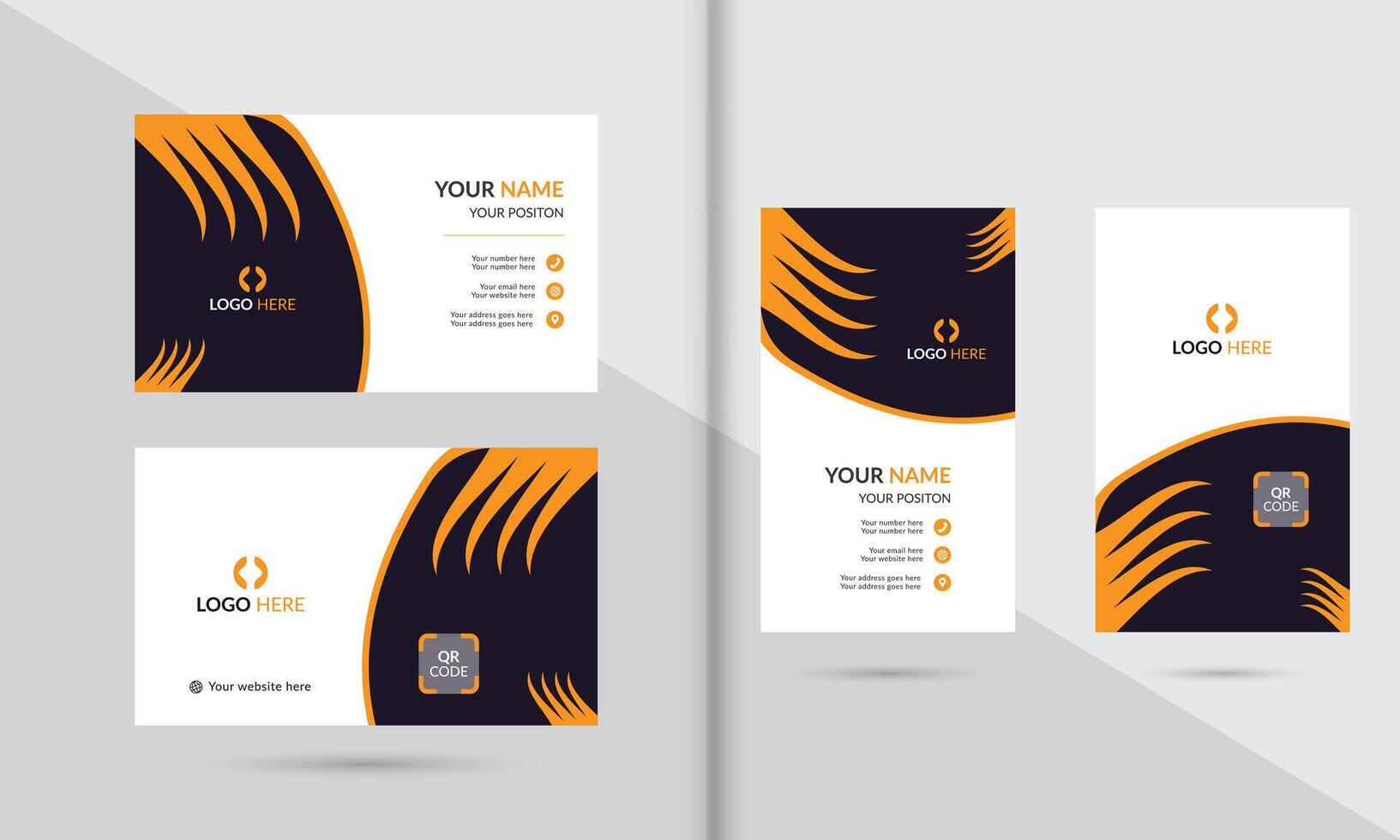 mordern business card template with orange and black design vector