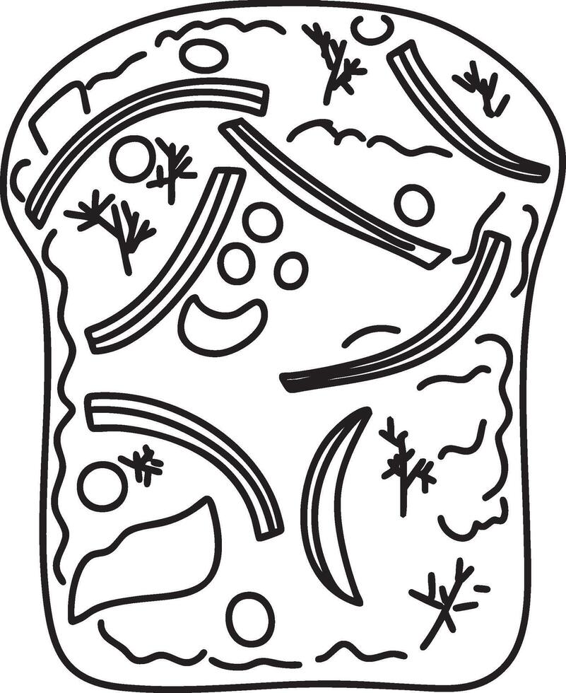 An outline illustration of a sandwich featuring herbs and vegetables, suitable for savory food or vegetarian icons vector