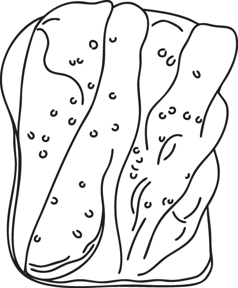 An outline illustration of a ham sandwich, depicting folded ham on toast, suitable for lunch icons or meat based meal designs vector