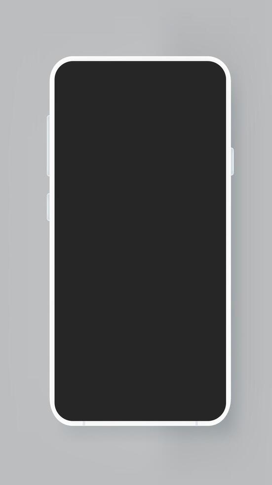 Modern mobile phone with black screen isolated on grey background. 3d mockup vector