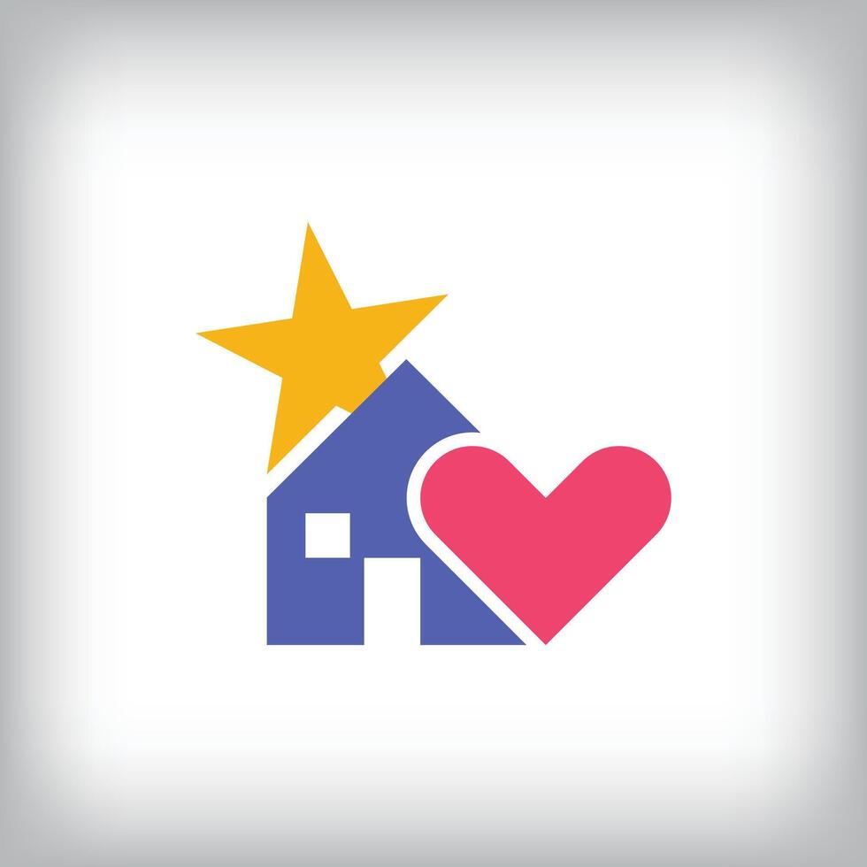 Logo of home sign with health and stars. Unique design identity. Geometric real estate flat logo template. vector