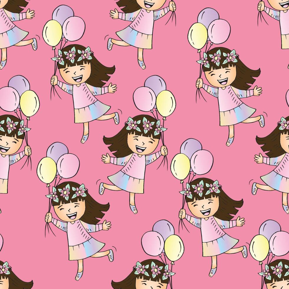 Children with balloons on pink background vector