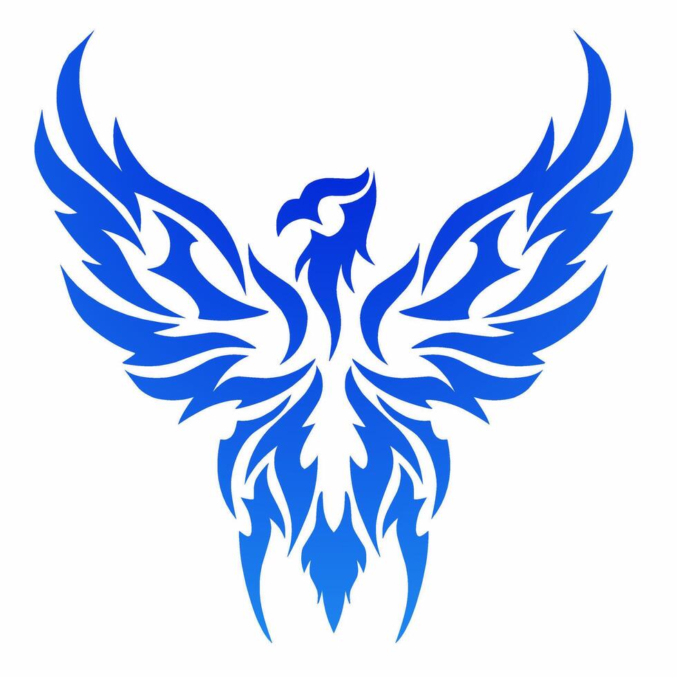 Illustration of an abstract tribal art tattoo design of a blue phoenix. Suitable for logos, elements, and ornaments. vector