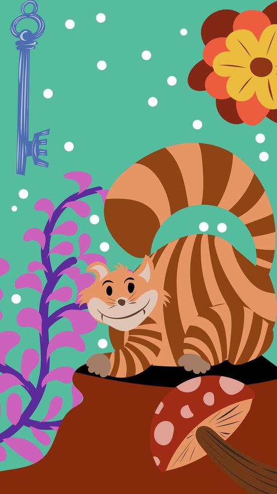 Colorful Cheshire Cat illustration in Wonderland vector