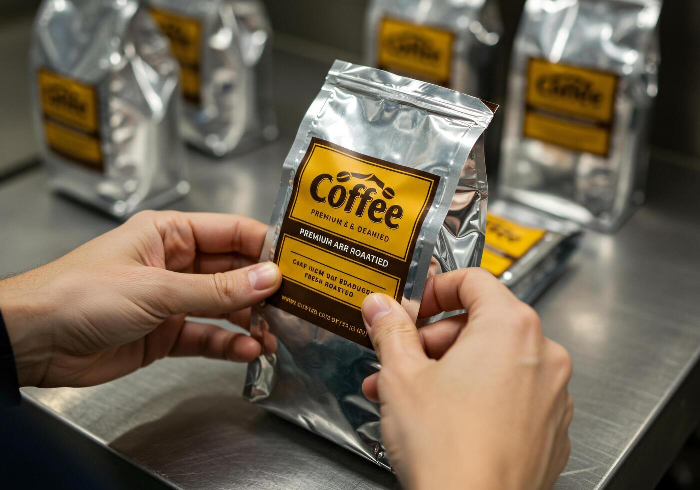 Hands Holding Premium Roasted Coffee photo