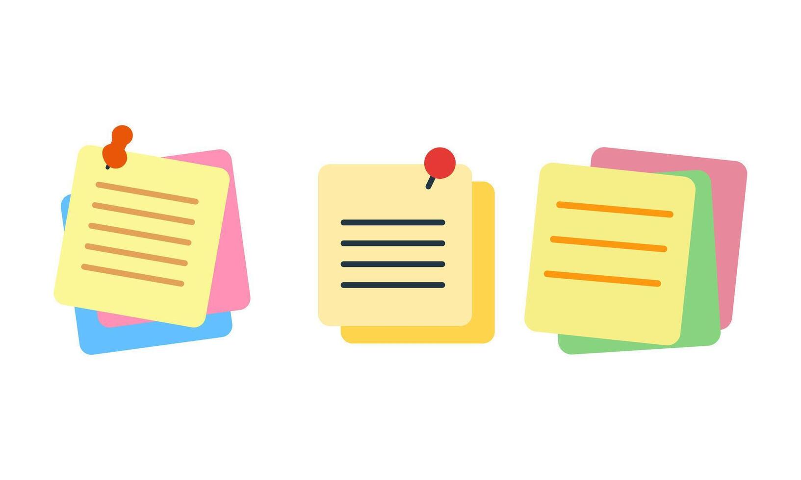 Comprehensive Collection of Colorful Stacked Sticky Notes with Text Lines and Attached Pushpins vector