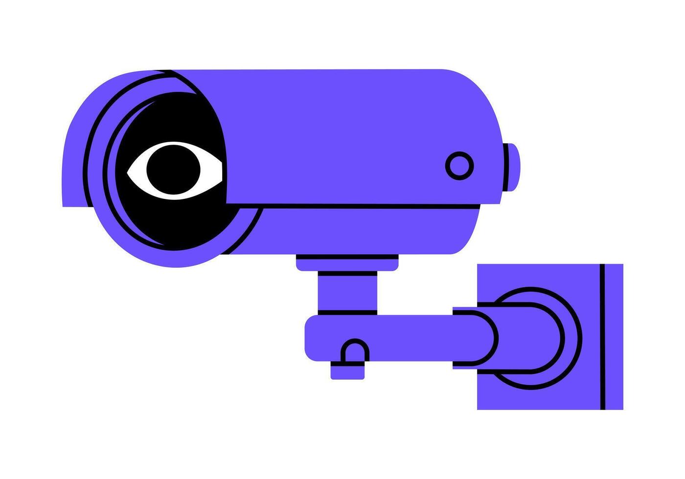 Hand drawn cute cartoon illustration of security camera with eye. Flat outdoor optical cctv sticker doodle. Surveillance system icon. Spy or track cam. Maintaining law and order. Isolated vector
