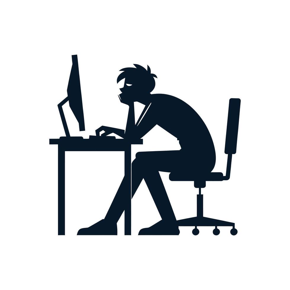 Concept of a lack of motivation and frustration at work. A person showing signs of mental fatigue and disinterest. Graphic symbol of a monotonous job vector