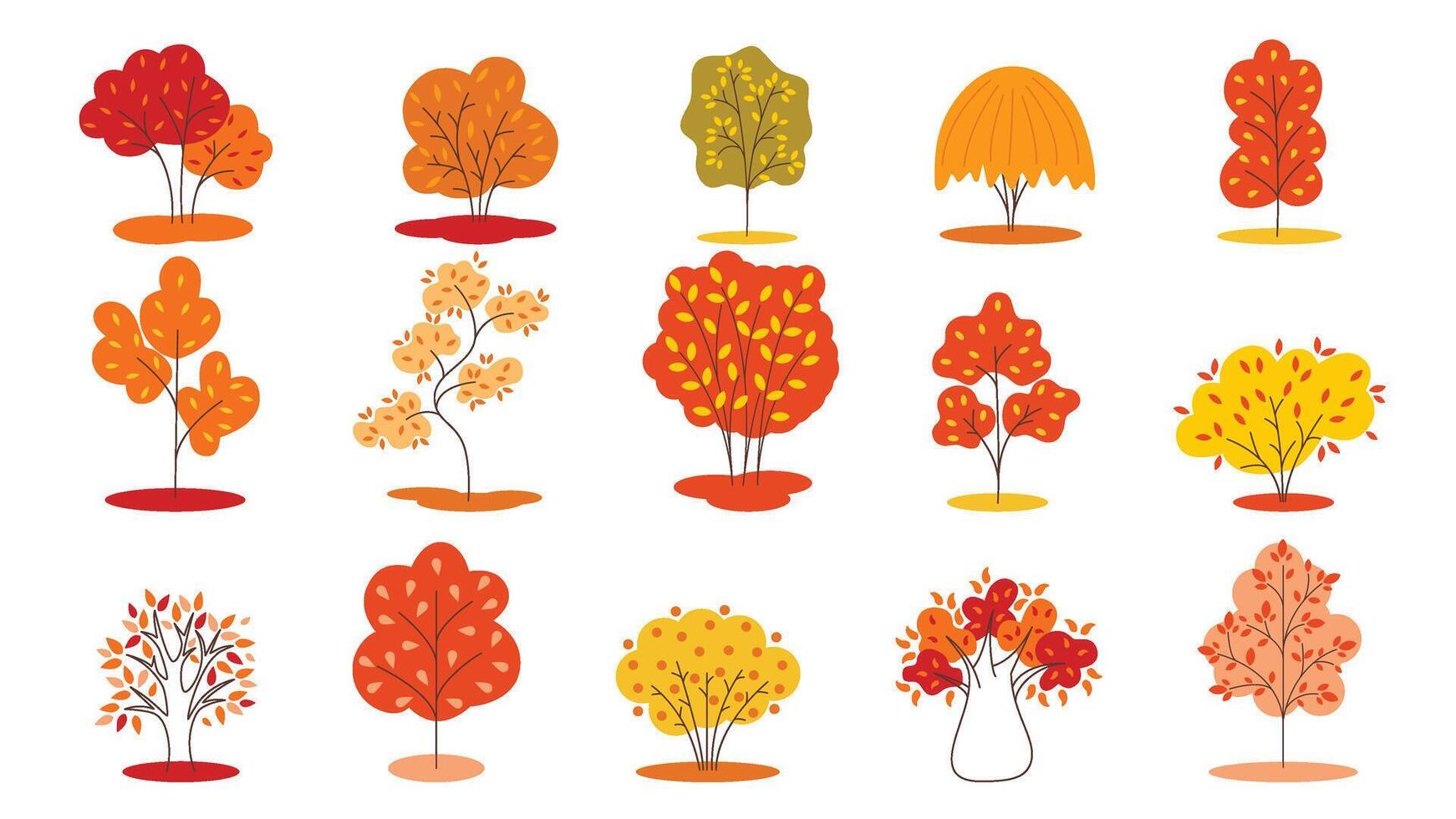 Set of trees with colorful autumn leaves vector