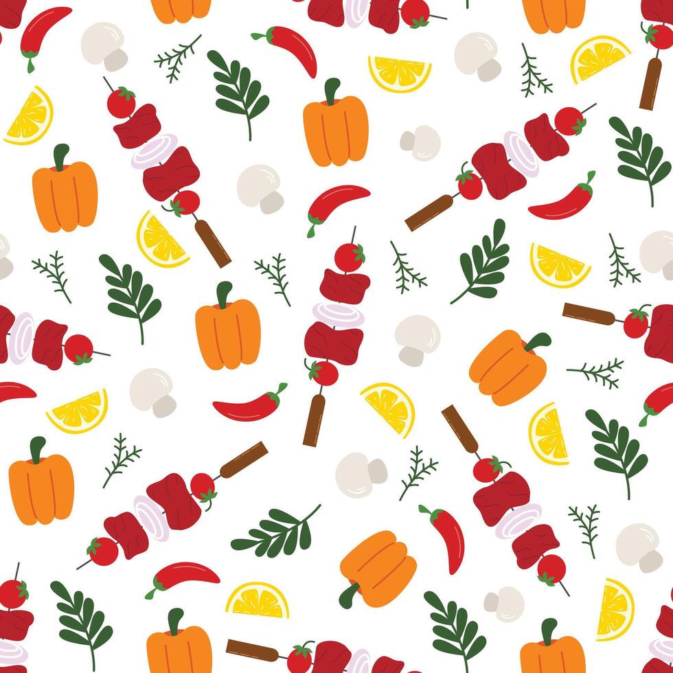 Colorful vegetable and skewer pattern design vector