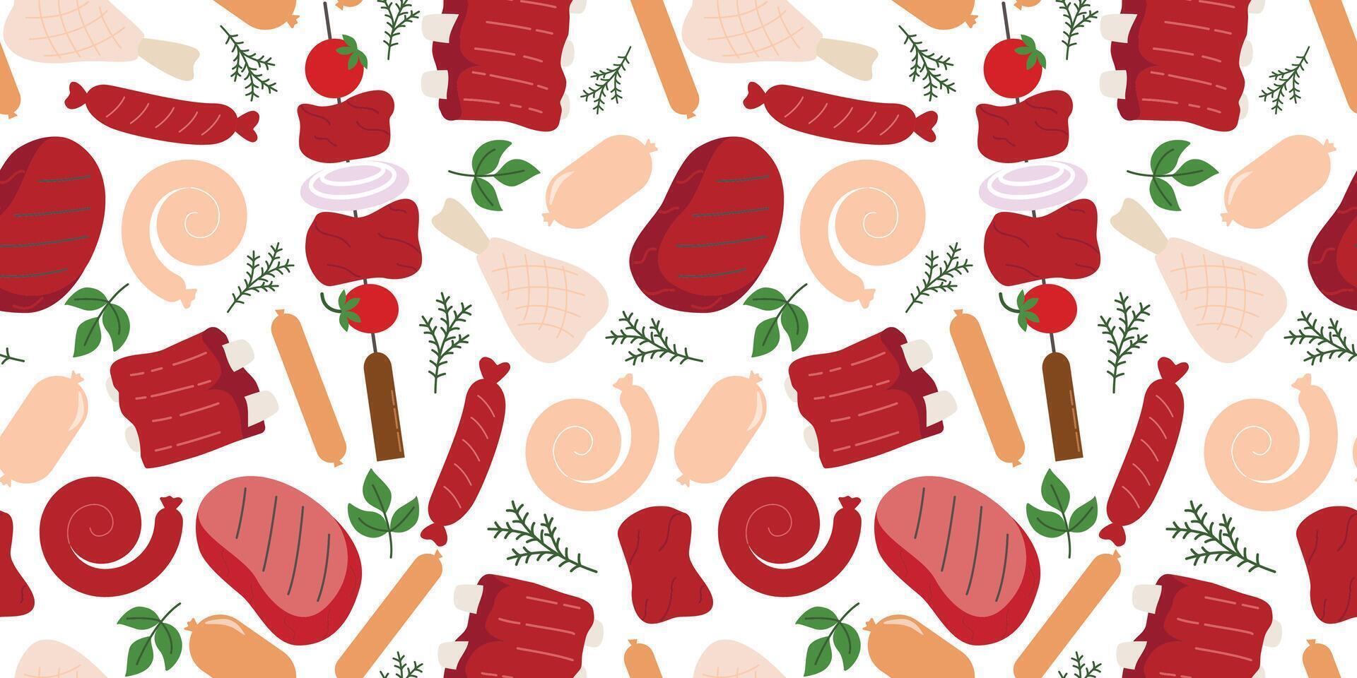 Colorful meat illustration pattern design vector