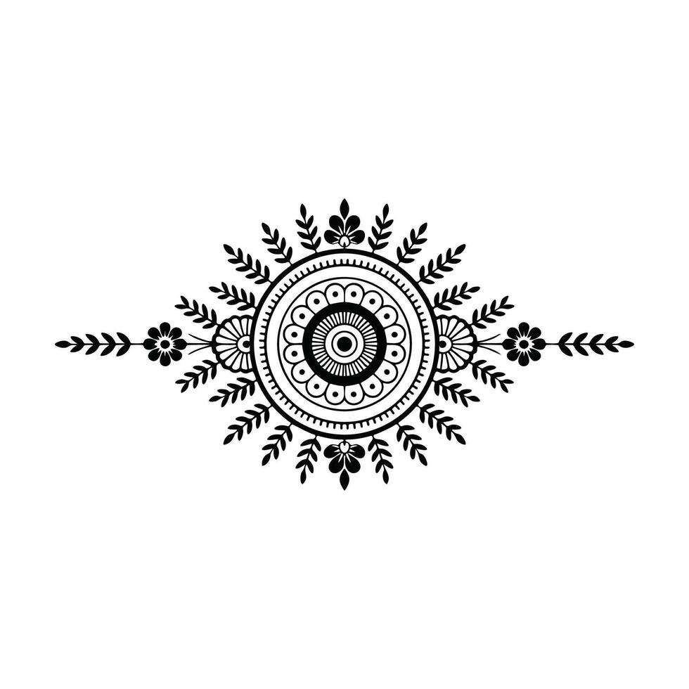 Intricate black mandala design with floral accents isolated on white background vector