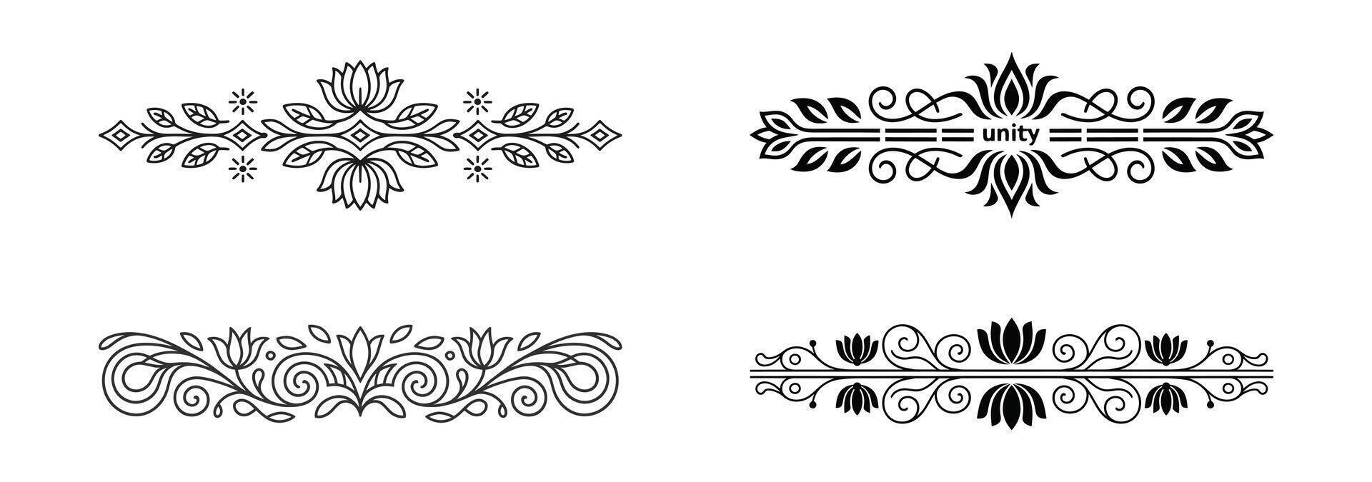Collection of four decorative floral ornate borders isolated on white background vector
