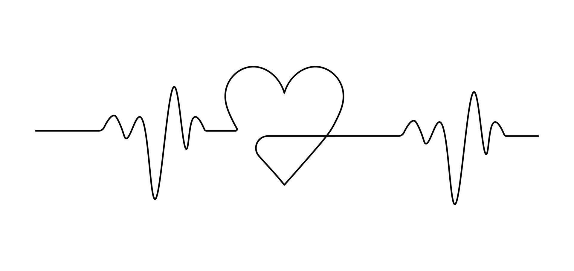 Heart and Heartbeat Symbol for Well Being and Good Health. Continuous Line Art of Love and Vital Sign vector