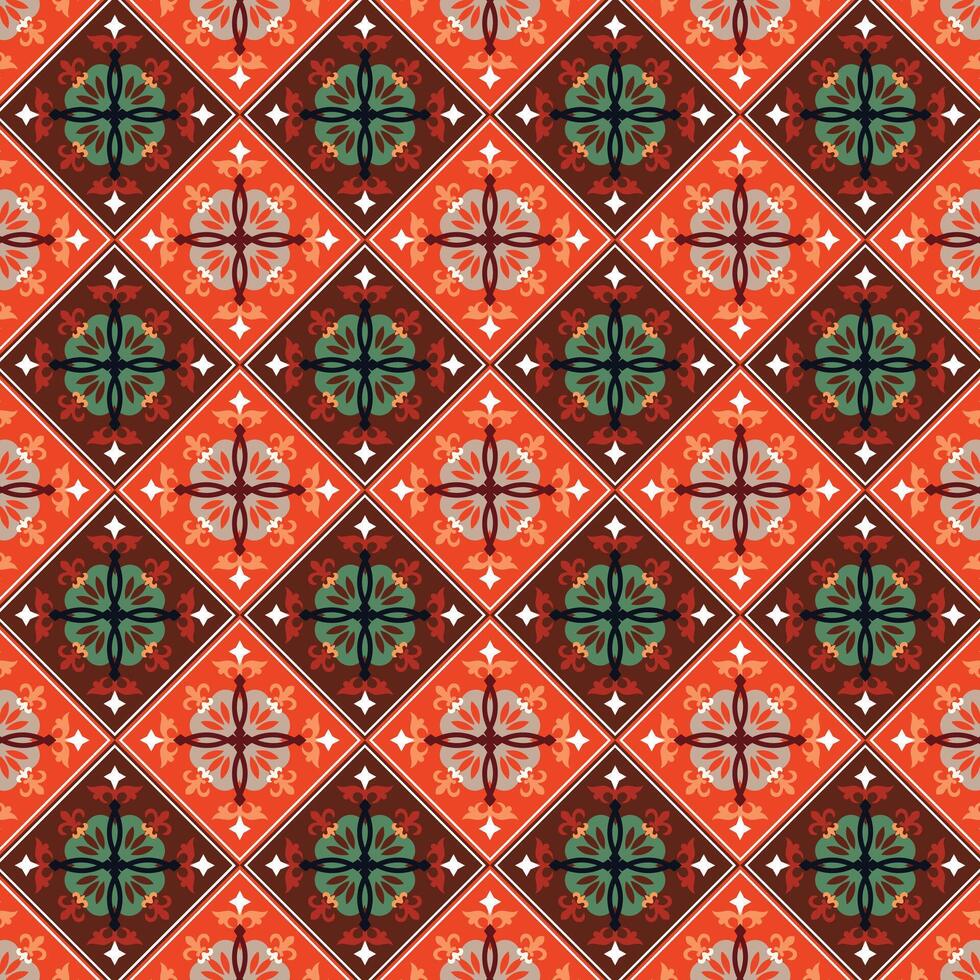 Colorful floral tile pattern design vector