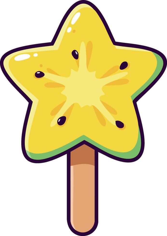 Starfruit shaped popsicle frozen dessert on stick illustration in bright yellow and green colors vector