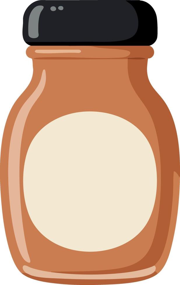 Brown spice jar with black lid and blank label illustration for kitchen and cooking design elements vector
