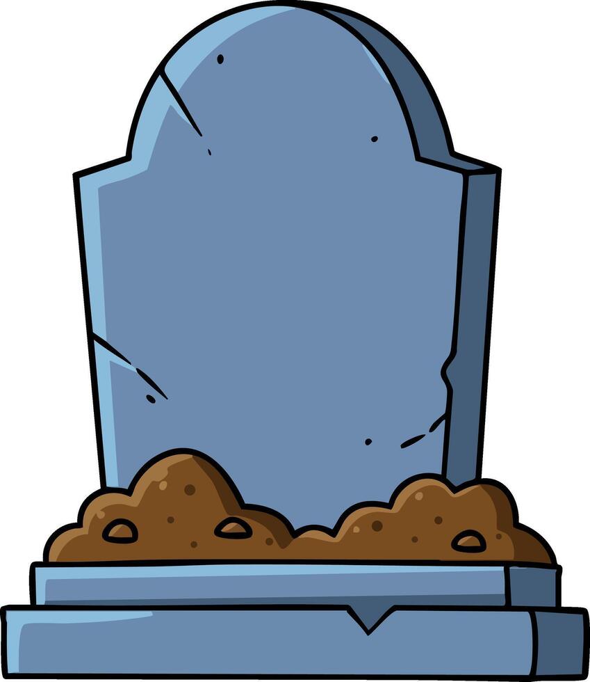 Tombstone grave with soil dirt pile and cracked stone design illustration for cemetery or memorial concept vector